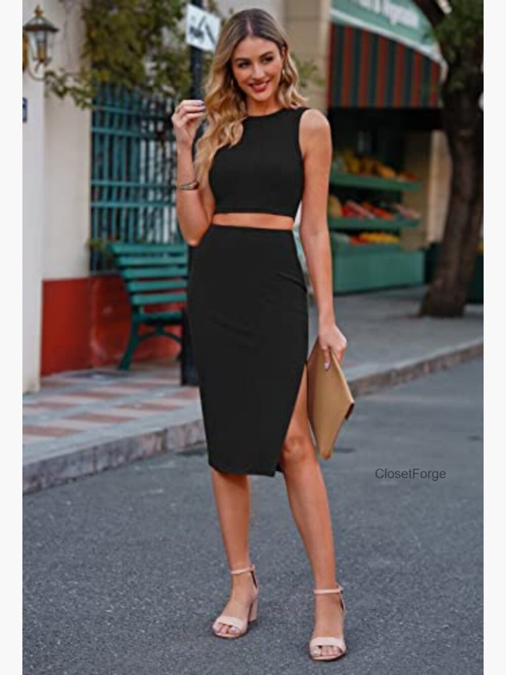 2 Piece Tank Top & Slit Midi Skirt Bodycon Outfit Set - Picture 5 of 7